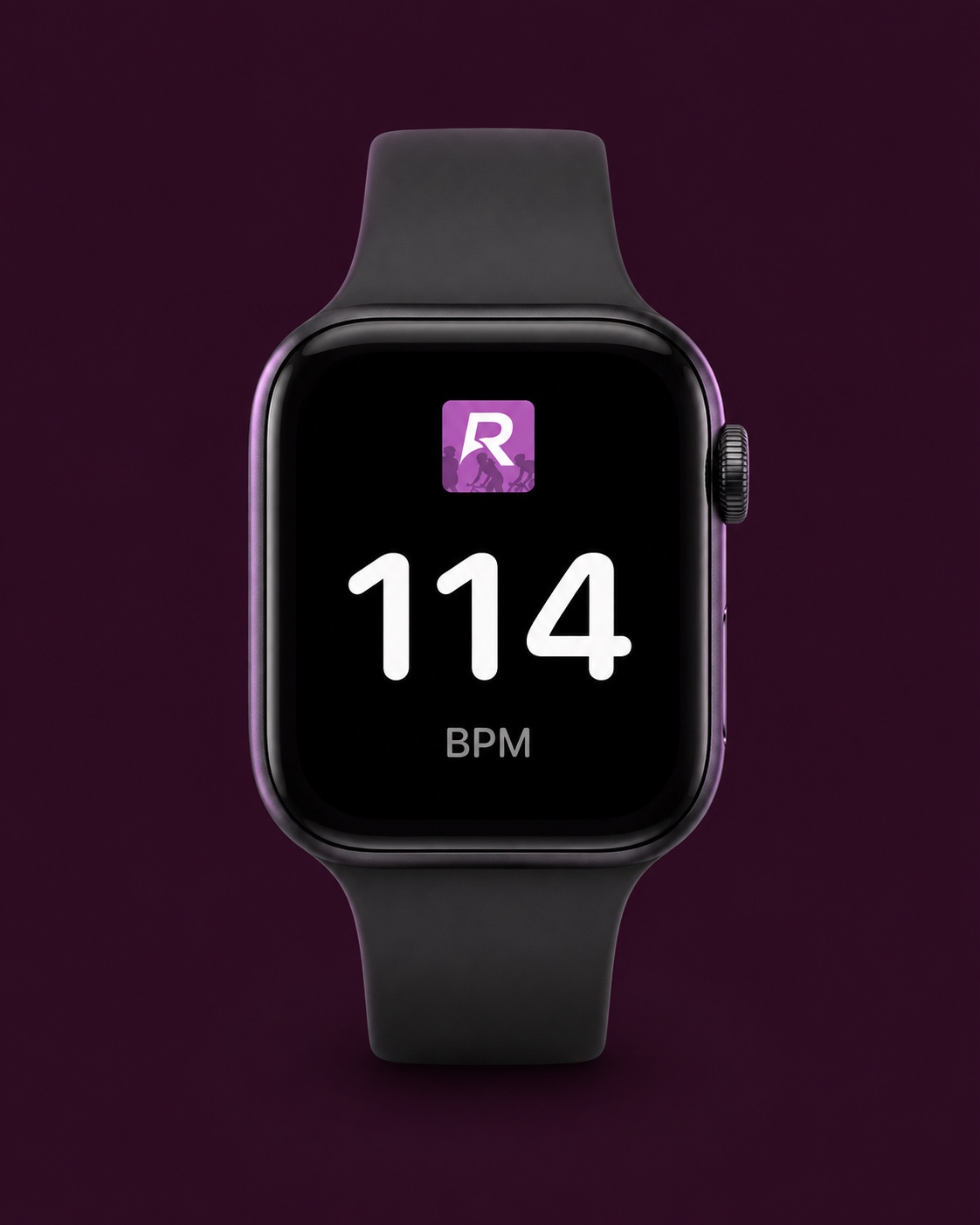 Apple Watch affichant le logo RideLoop et la fréquence cardiaque pendant la sortie